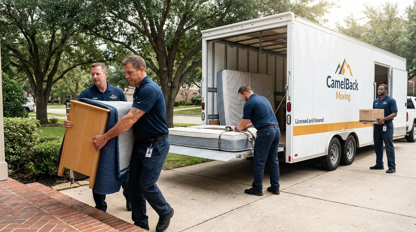 Crew loading residential truck for cross-state move from Exeter, RI