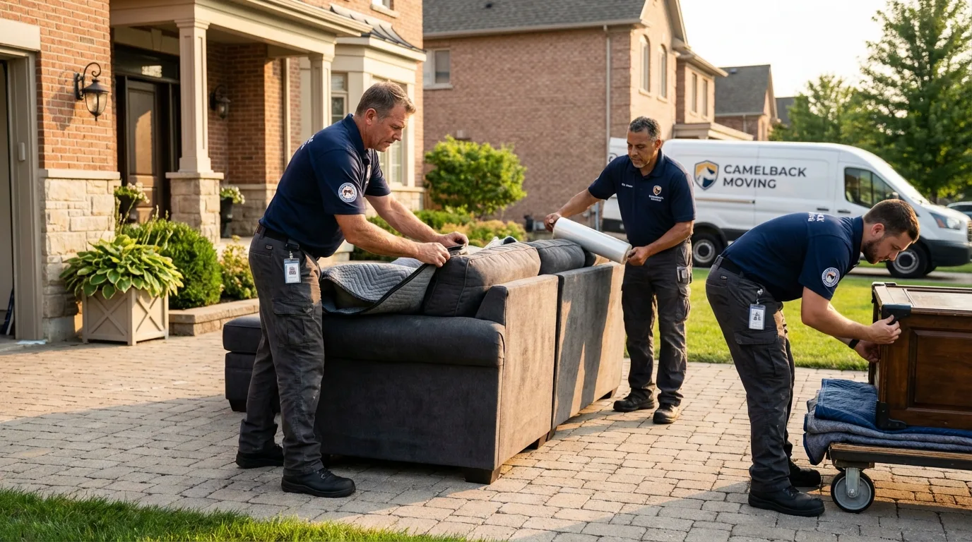Large estate moving crew wrapping furniture in Exeter, RI